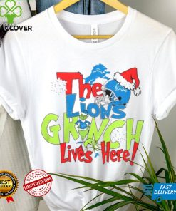 The Detroit Lions x Santa Grinch Lives Here Christmas shirt