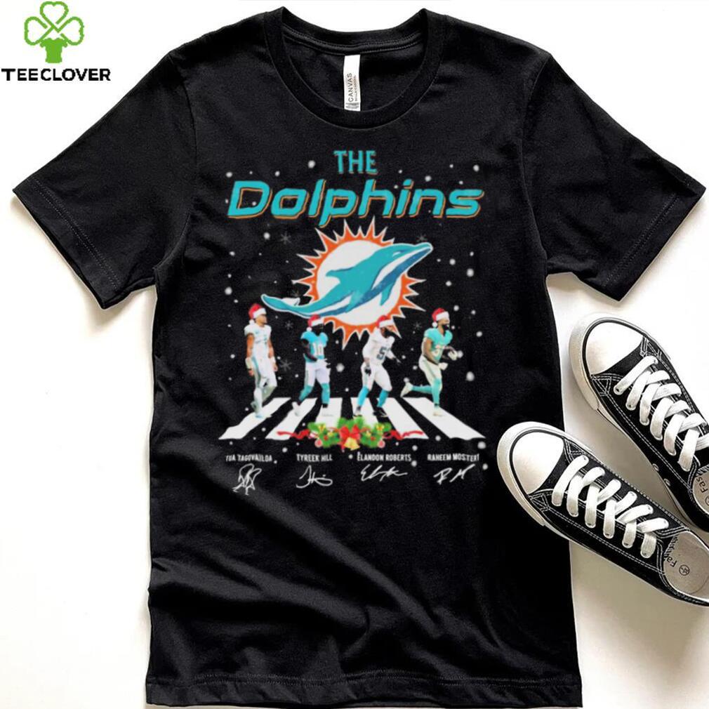 The Dolphins Tua Tagovailoa Tyreek Hill Elandon Roberts And Raheem Mostert Abbey Road Christmas Signatures Shirt The Dolphins Tua Tagovailoa Tyreek Hill Elandon Roberts And Raheem Mostert Abbey Road Christmas Signatures Shirt