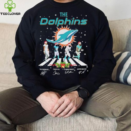 The Dolphins Tua Tagovailoa Tyreek Hill Elandon Roberts And Raheem Mostert Abbey Road Christmas Signatures Shirt