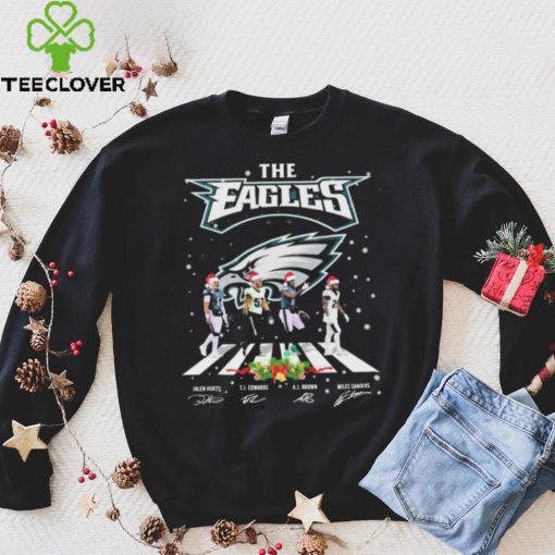 The Eagles Jalen Hurts TJ Edwards Aj Brown And Miles Sanders Abbey Road Christmas Signatures Shirt