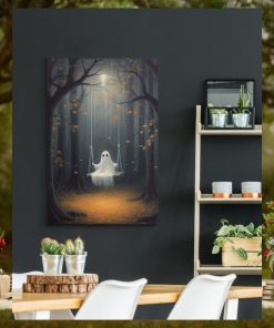 The Ghost Playing On The Swing Canvas Prints Wall Art   Dark Ghost Halloween Poster Gift Gallery Wrapped Canvas Prints