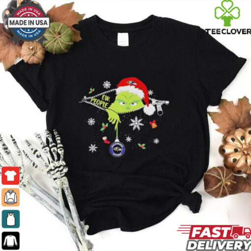 The Grinch Ew People holding Baltimore Ravens Christmas ornament shirt