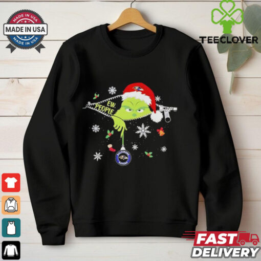 The Grinch Ew People holding Baltimore Ravens Christmas ornament shirt