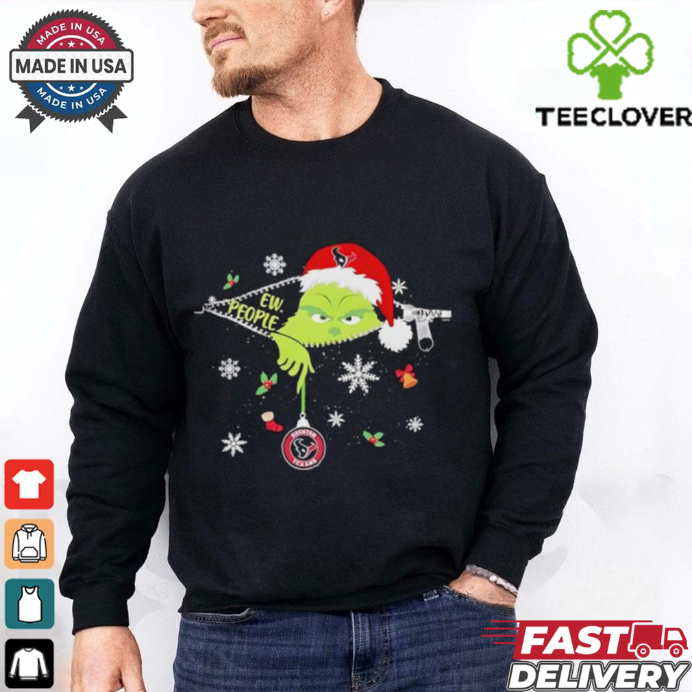 The Grinch Ew People holding Houston Texans Christmas ornament shirt The Grinch Ew People holding Houston Texans Christmas ornament shirt