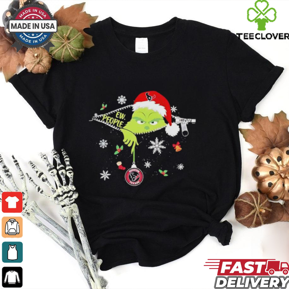 The Grinch Ew People holding Houston Texans Christmas ornament shirt The Grinch Ew People holding Houston Texans Christmas ornament shirt