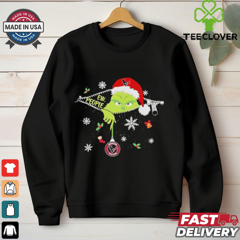 The Grinch Ew People holding Houston Texans Christmas ornament shirt The Grinch Ew People holding Houston Texans Christmas ornament shirt