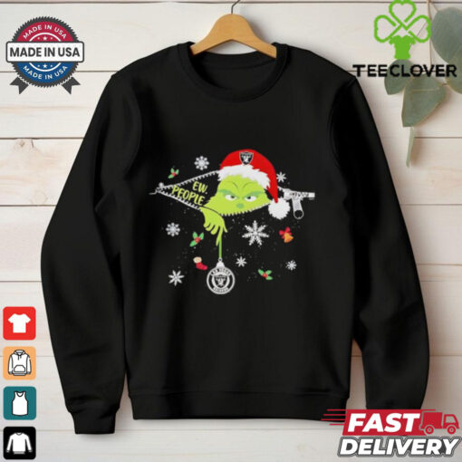 The Grinch Ew People holding Las Vegas Raiders Christmas ornament shirt