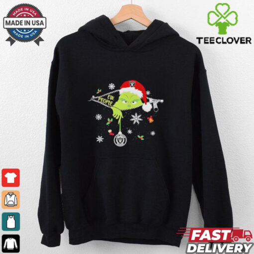 The Grinch Ew People holding Las Vegas Raiders Christmas ornament shirt