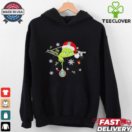 The Grinch Ew People holding Miami Dolphins Christmas ornament shirt