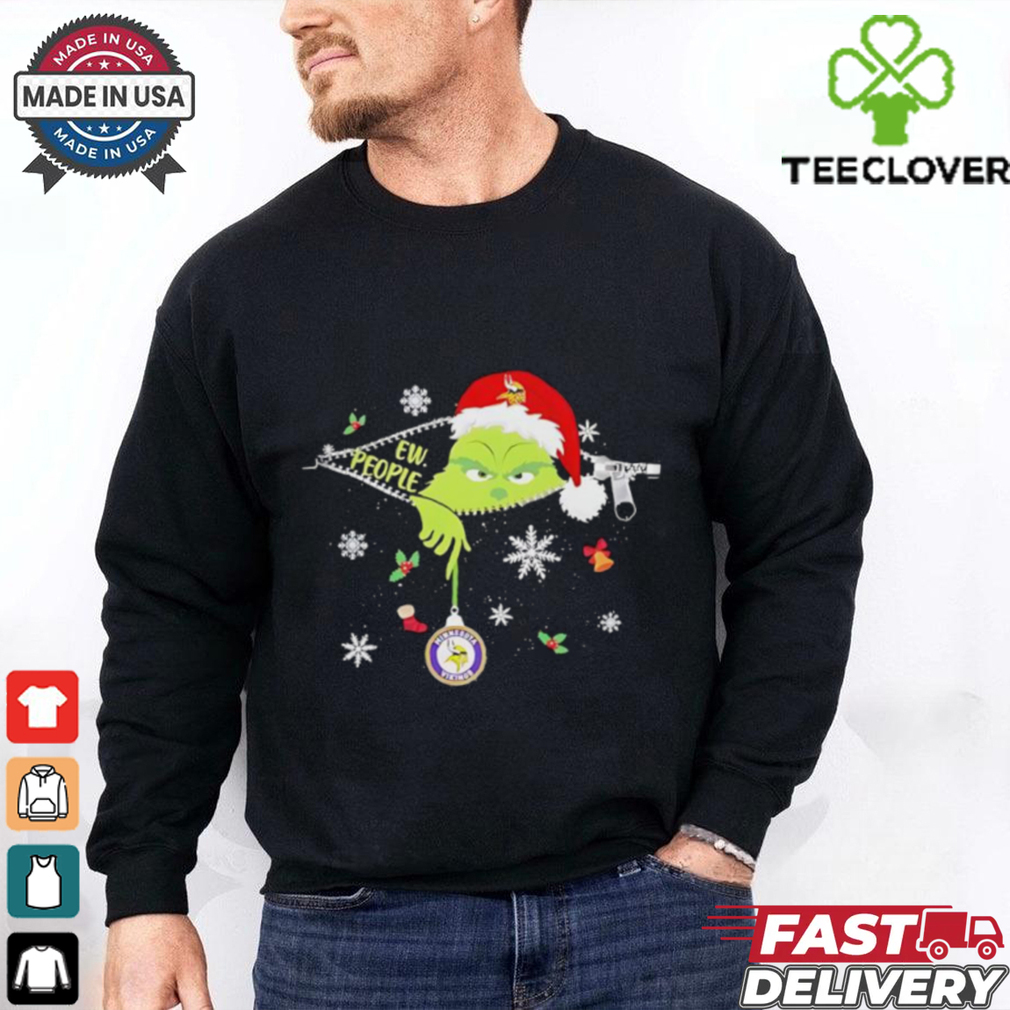 The Grinch Ew People holding Minnesota Vikings Christmas ornament shirt The Grinch Ew People holding Minnesota Vikings Christmas ornament shirt