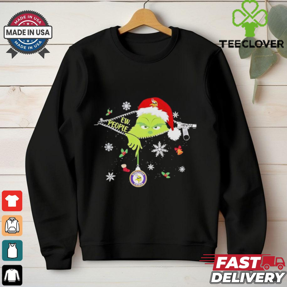 The Grinch Ew People holding Minnesota Vikings Christmas ornament shirt The Grinch Ew People holding Minnesota Vikings Christmas ornament shirt