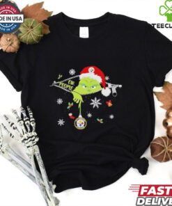 The Grinch Ew People holding Pittsburgh Steelers Christmas ornament shirt