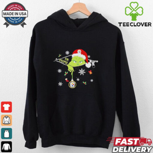 The Grinch Ew People holding Pittsburgh Steelers Christmas ornament shirt