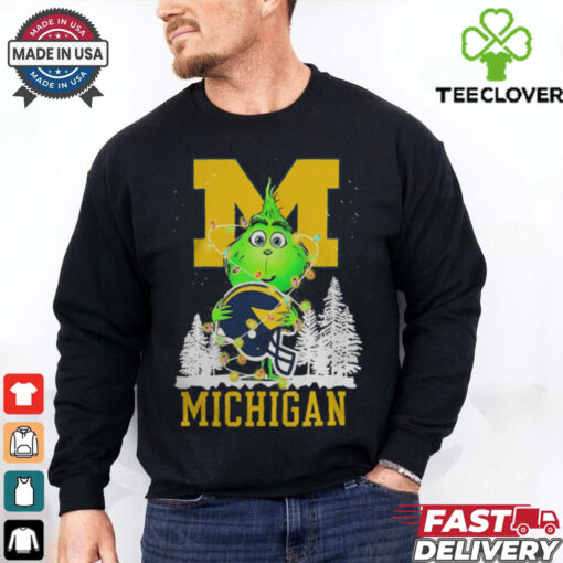 The Grinch Hug Michigan Wolverines Helmet Christmas Shirt