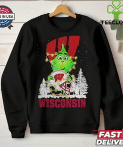 The Grinch Hug Ohio Wisconsin Badgers Helmet Christmas Shirt
