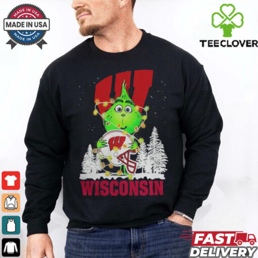 The Grinch Hug Ohio Wisconsin Badgers Helmet Christmas Shirt