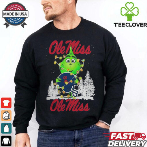 The Grinch Hug Ole Miss Rebels Helmet Christmas Shirt