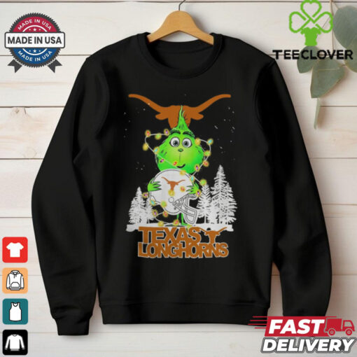 The Grinch Hug Texas Longhorns Helmet Christmas Shirt