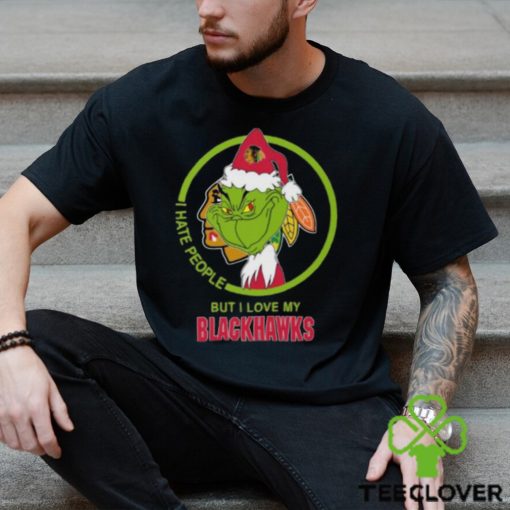 The Grinch I Hate People But I Love My Chicago Blackhawks Logo T Shirt