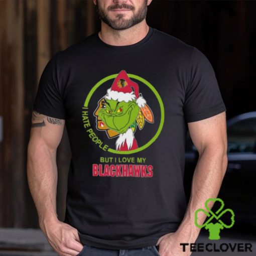 The Grinch I Hate People But I Love My Chicago Blackhawks Logo T Shirt