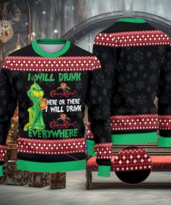 The Grinch I Will Drink CrownRoyal Here Or There I Will Drink CrownRoyal Everywhere Christmas Ugly Sweater