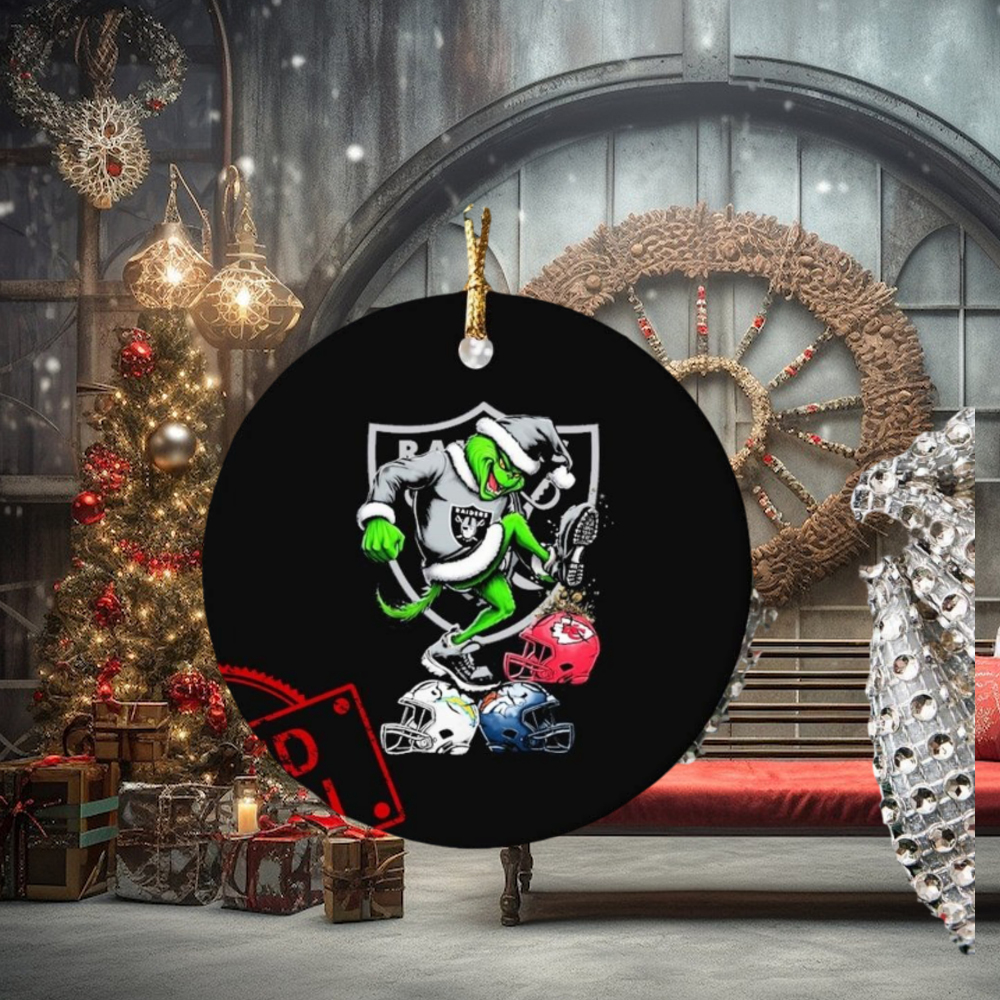 The Grinch Las Vegas Raiders Stomp On NFL Teams Christmas Ornament The Grinch Las Vegas Raiders Stomp On NFL Teams Christmas Ornament