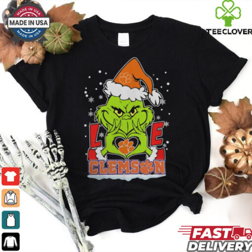 The Grinch Love Heart 2024 Clemson Tigers Football Christmas Shirt