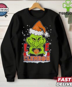 The Grinch Love Heart 2024 Clemson Tigers Football Christmas Shirt