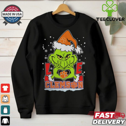 The Grinch Love Heart 2024 Clemson Tigers Football Christmas Shirt