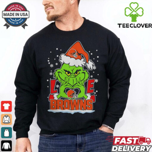 The Grinch Love Heart 2024 Cleveland Browns Football Christmas Shirt