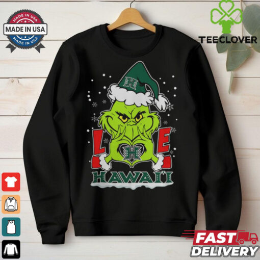 The Grinch Love Heart 2024 Hawai’i Rainbow Warriors Football Christmas Shirt