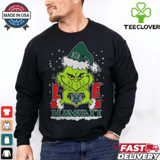 The Grinch Love Heart 2024 Hawai’i Rainbow Warriors Football Christmas Shirt