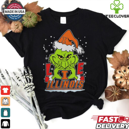 The Grinch Love Heart 2024 Illinois Fighting Illini Football Christmas Shirt