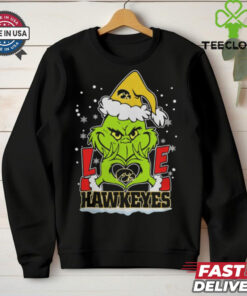 The Grinch Love Heart 2024 Iowa Hawkeyes Football Christmas Shirt