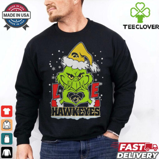 The Grinch Love Heart 2024 Iowa Hawkeyes Football Christmas Shirt