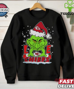 The Grinch Love Heart 2024 Kansas City Chiefs Football Christmas Shirt