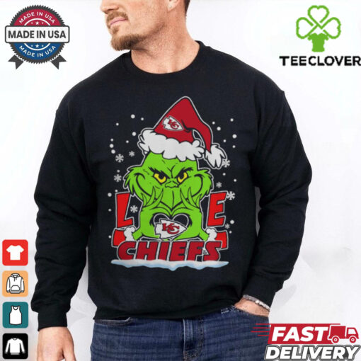 The Grinch Love Heart 2024 Kansas City Chiefs Football Christmas Shirt