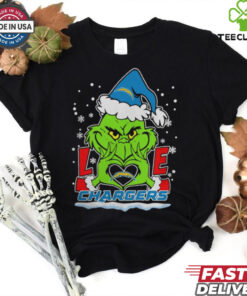 The Grinch Love Heart 2024 Los Angeles Chargers Football Christmas Shirt