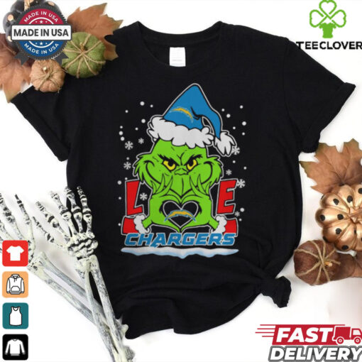 The Grinch Love Heart 2024 Los Angeles Chargers Football Christmas Shirt