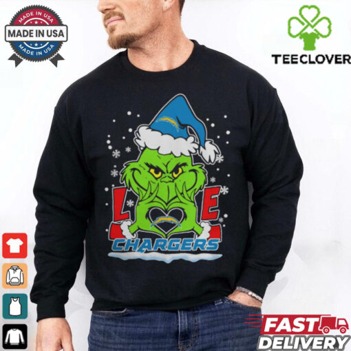 The Grinch Love Heart 2024 Los Angeles Chargers Football Christmas Shirt