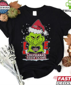 The Grinch Love Heart 2024 Louisiana Ragin’ Cajuns Football Christmas Shirt