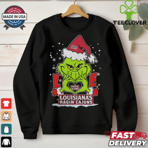 The Grinch Love Heart 2024 Louisiana Ragin’ Cajuns Football Christmas Shirt