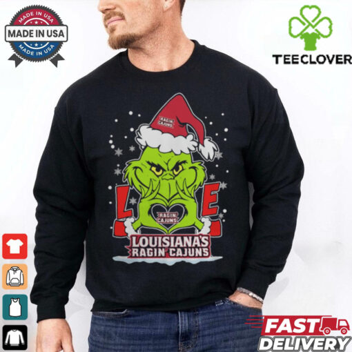 The Grinch Love Heart 2024 Louisiana Ragin’ Cajuns Football Christmas Shirt