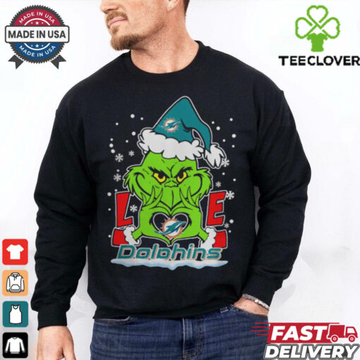 The Grinch Love Heart 2024 Miami Dolphins Football Christmas Shirt