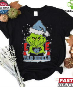 The Grinch Love Heart 2024 North Carolina Tar Heels Football Christmas Shirt