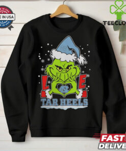 The Grinch Love Heart 2024 North Carolina Tar Heels Football Christmas Shirt