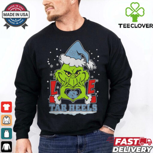 The Grinch Love Heart 2024 North Carolina Tar Heels Football Christmas Shirt