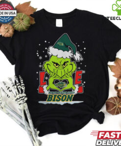 The Grinch Love Heart 2024 North Dakota State Bison Football Christmas Shirt