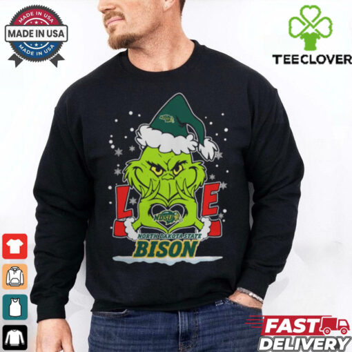 The Grinch Love Heart 2024 North Dakota State Bison Football Christmas Shirt