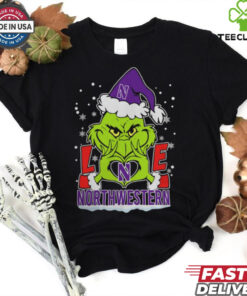 The Grinch Love Heart 2024 Northwestern Wildcats Football Christmas Shirt